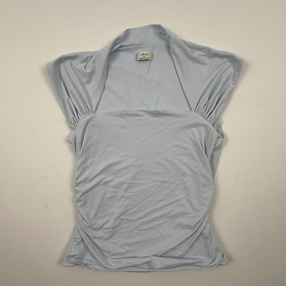 Wilfred Aritzia Light Blue Ruched Cap Sleeve Square Neck Top XS 123828